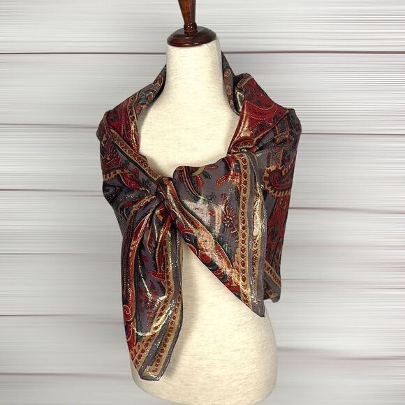 Oscar De La Renta for Accessory Street Vintage Shiny Rayon Blend Square Scarf - Picture 5 of 12